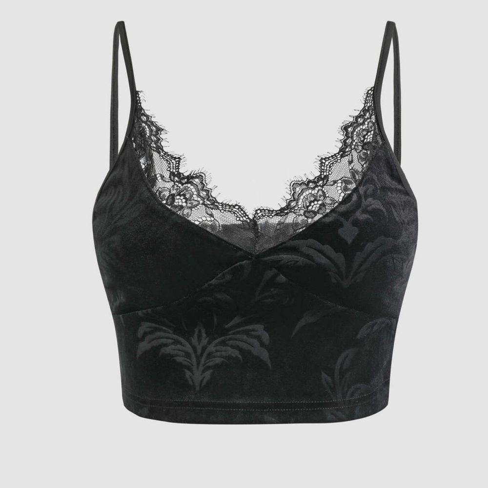 Cider Velvet Floral Lace Crop Tank Top
